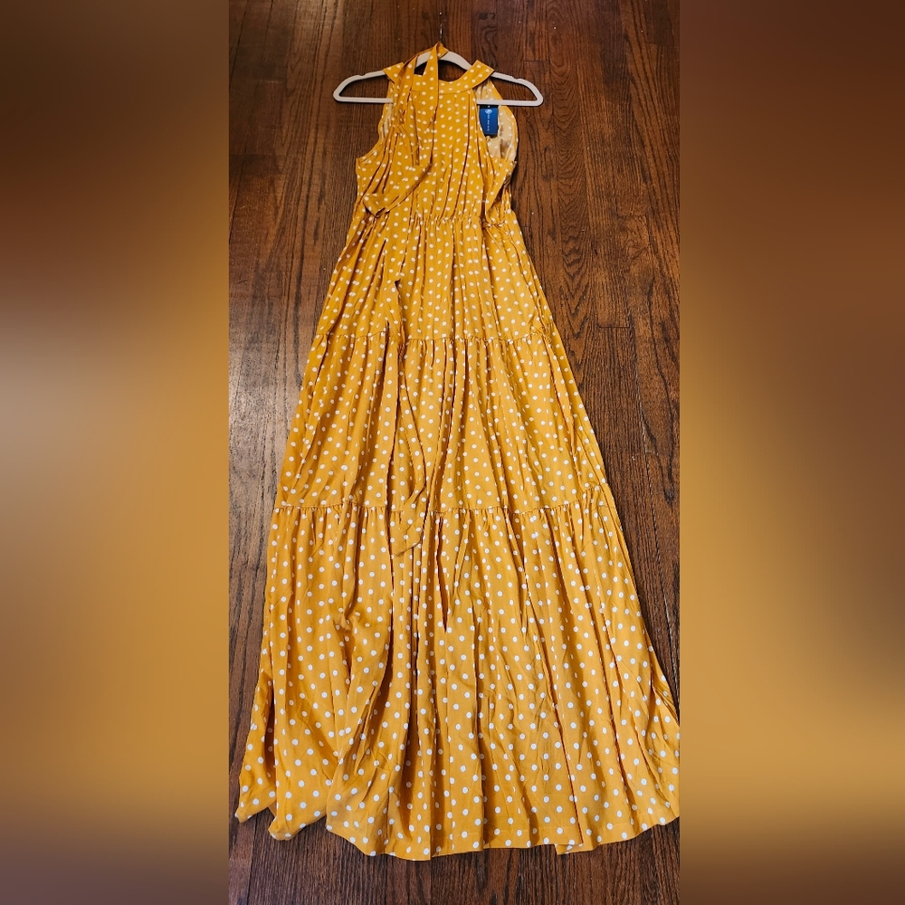 Charming mustard yellow & wh polka dot summer/fall dress!  KARA & KATE. Sz L NWT